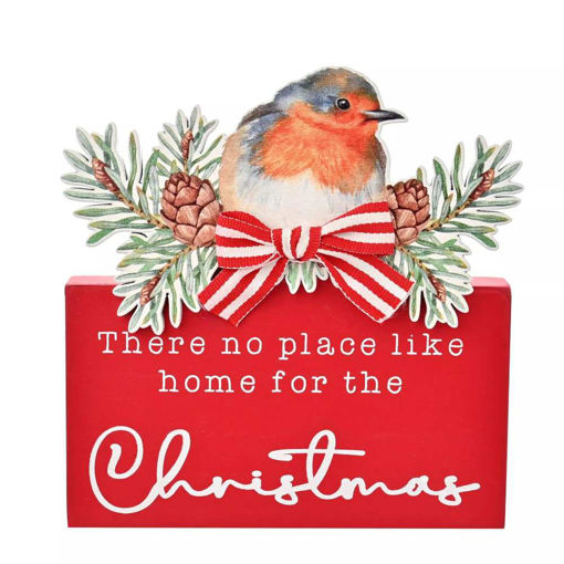 Picture of RED CHRISTMAS ROBIN WOOD PLAQUE
